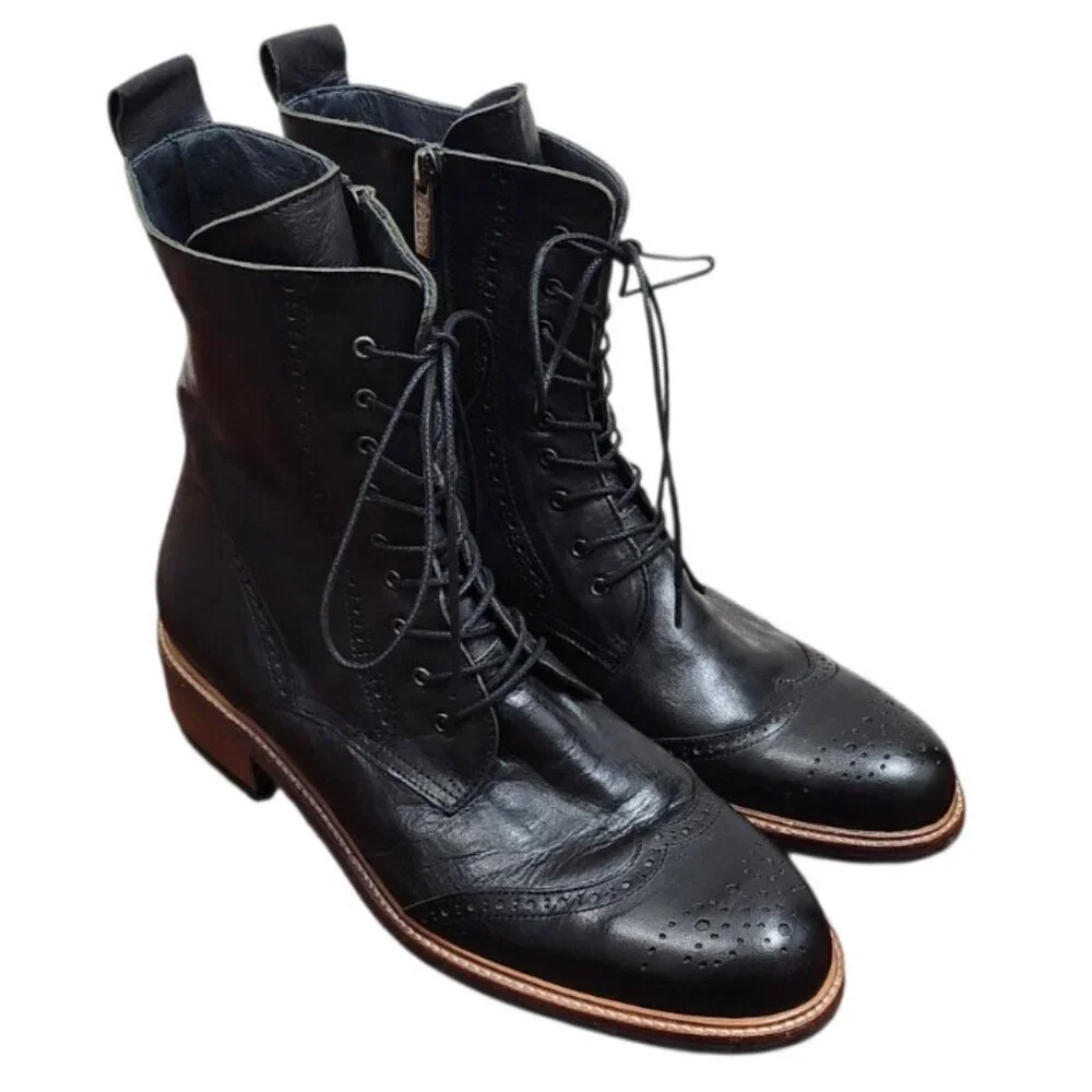 DuoBoots UK Men’s EU 43 Black Leather Brogue Lace Up Ankle Boots